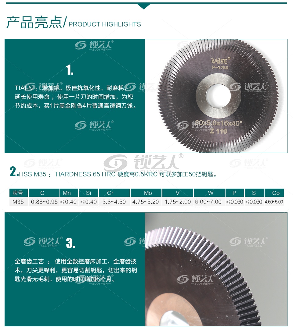 锐正黑金刚套装铣刀HJ0014J 编码P-2163 φ80x5.0x16x110T*40°